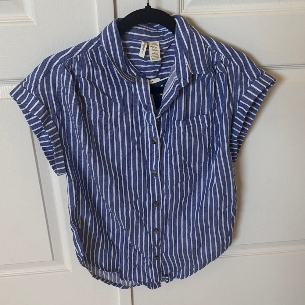 Blue and White Striped Button-Up Shirt